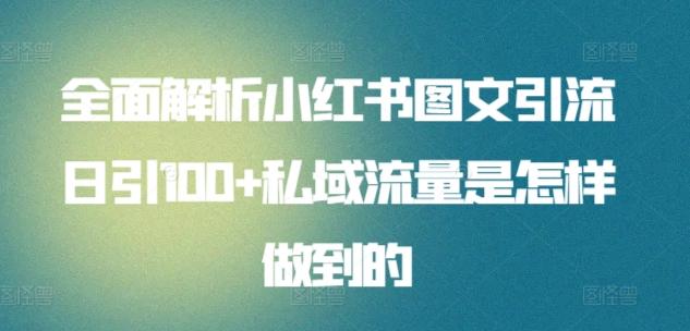 全面解析小红书图文引流日引100+私域流量是怎样做到的【揭秘】-创薯资源