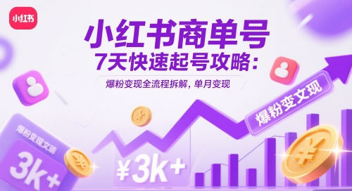 小红书商单号7天快速起号攻略：爆粉变现全流程拆解，单月变现3k+-创薯资源