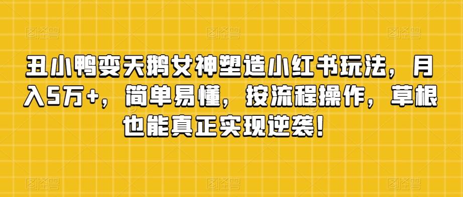 丑小鸭变天鹅女神塑造小红书玩法，月入5万+，简单易懂，按流程操作，草根也能真正实现逆袭！-创薯资源