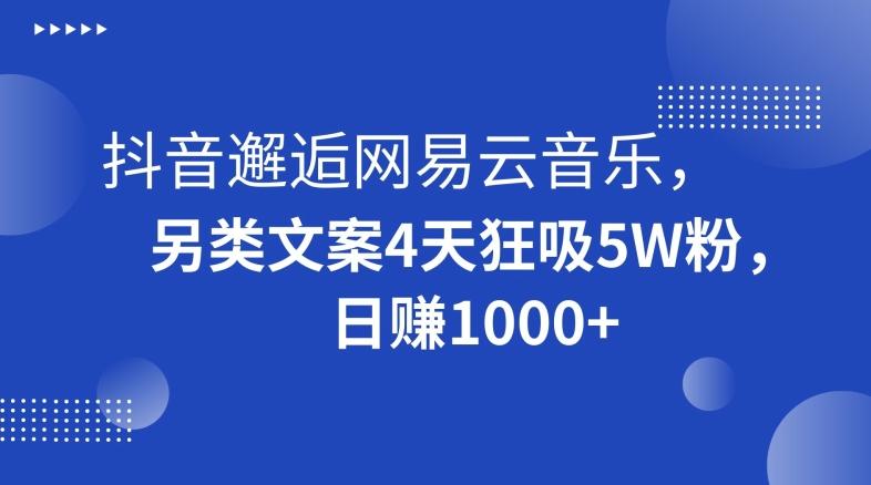 抖音邂逅网易云音乐，另类文案4天狂吸5W粉，日赚1000+【揭秘】-创薯资源