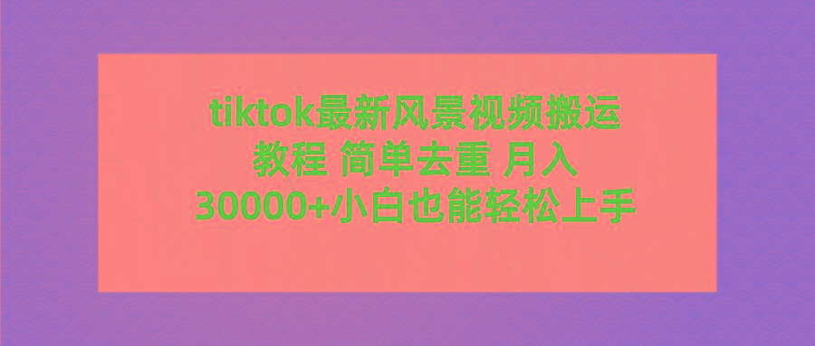 (9804期)tiktok最新风景视频搬运教程 简单去重 月入30000+附全套工具-创薯资源