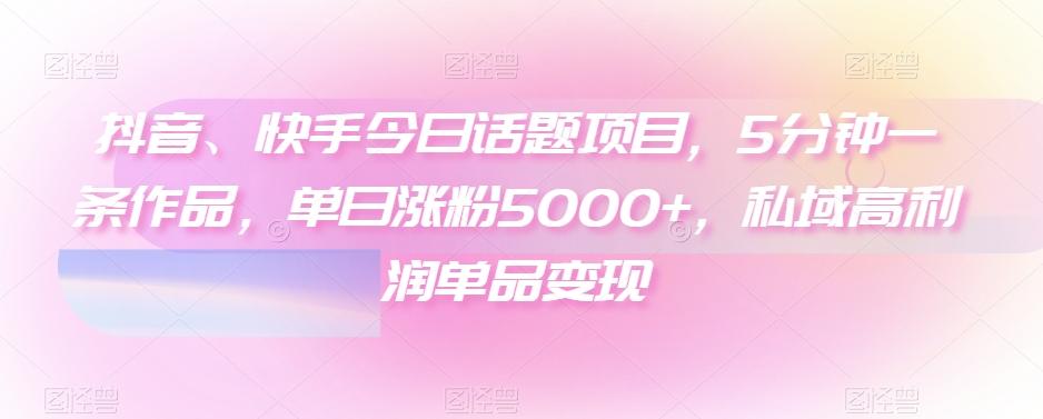 抖音、快手今日话题项目，5分钟一条作品，单日涨粉5000+，私域高利润单品变现-创薯资源