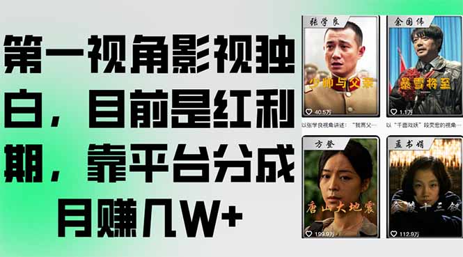 第一视角影视独白，目前是红利期，靠平台分成月赚几W+-创薯资源