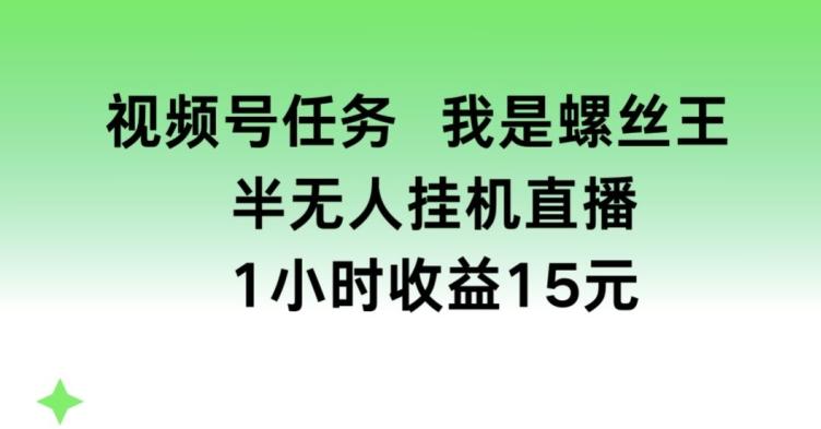 视频号任务，我是螺丝王， 半无人挂机1小时收益15元【揭秘】-创薯资源