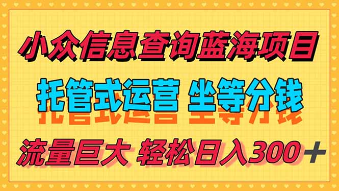 稳定日入300＋，小众信息查询蓝海项目，全程懒人式托管，解放你的时间-创薯资源