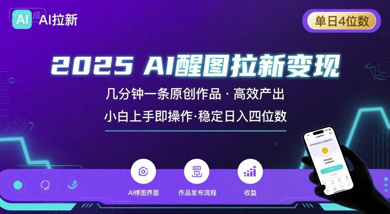 2025最强AI醒图拉新，几分钟一条原创作品，单日收入4位数，小白也能上手操作-创薯资源