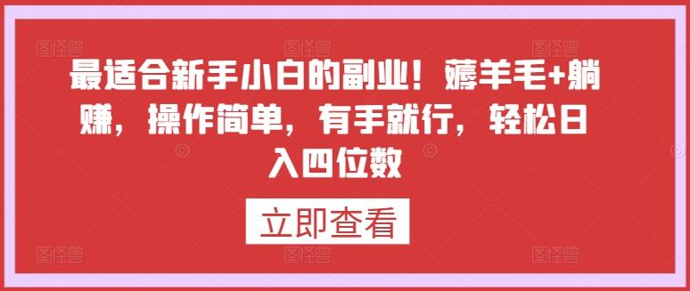 最适合新手小白的副业！薅羊毛+躺赚，操作简单，有手就行，轻松日入四位数【揭秘】-创薯资源