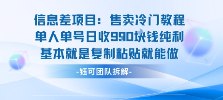 信息差项目：售卖冷门教程单人单号日收9张纯利基本就是复制粘贴就能做-创薯资源