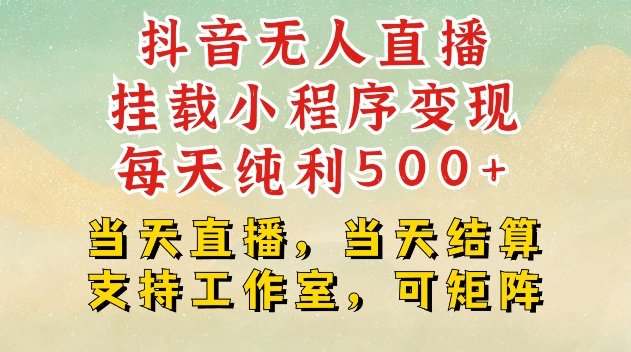 抖音无人直播挂载小程序变现每天纯利500+当天直播，当天结算支持工作室，可矩阵【揭秘】-创薯资源