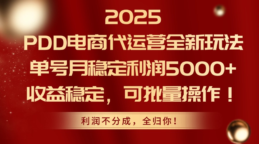 2025PDD电商代运营全新玩法，单号月稳定利润5000+，收益稳定，可批量操作-创薯资源