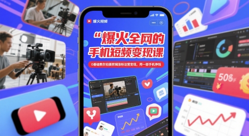 爆火全网的手机短视频变现课，0基础教你拍摄剪辑涨粉运营变现，用一部手机挣钱-创薯资源