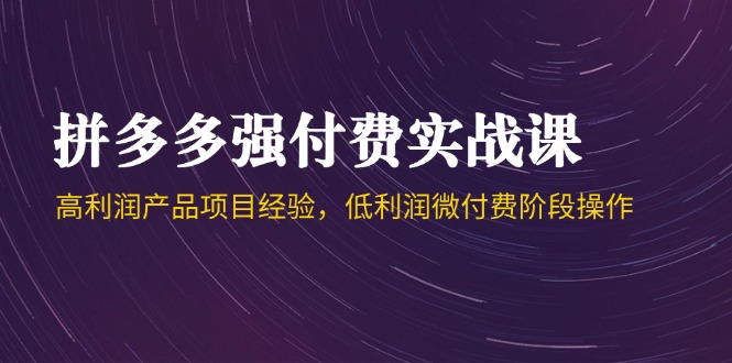 拼多多强付费实战课-44期，高利润产品项目经验，低利润微付费阶段操作-创薯资源
