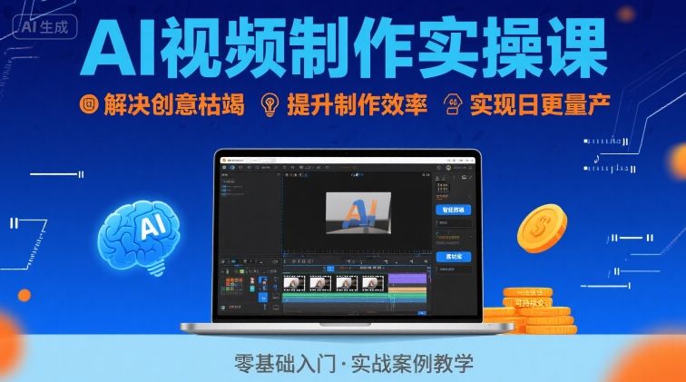 Ai视频制作实操课，解决创意枯竭、效率低下痛点，实现日更量产可持续变现-创薯资源