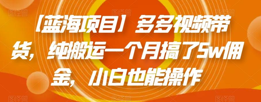 【蓝海项目】多多视频带货，纯搬运一个月搞了5w佣金，小白也能操作【揭秘】-创薯资源
