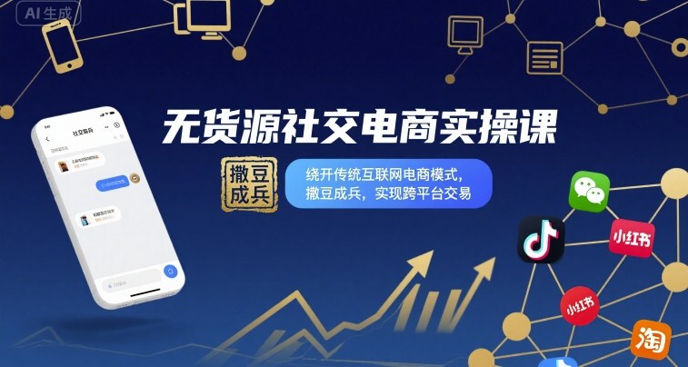 无货源社交电商实操课，绕开传统互联网电商模式，撒豆成兵，实现跨平台交易-创薯资源