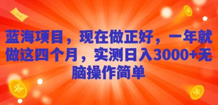 蓝海项目，现在做正好，一年就做这4个月，实测日入3000+，无脑简单操作-创薯资源