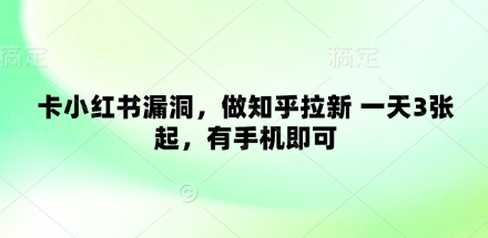 卡小红书漏洞，做知乎拉新 一天3张起，有手机即可-创薯资源