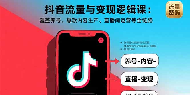 抖音流量与变现逻辑课：覆盖养号、爆款内容生产、直播间运营等全链路-创薯资源