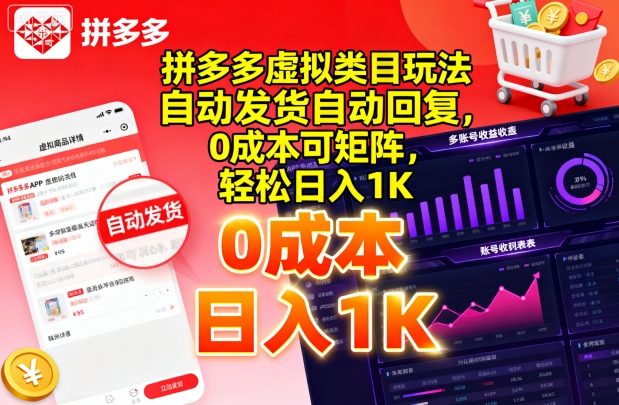 拼多多虚拟类目玩法，自动发货自动回复，0成本可矩阵，轻松日入1K【揭秘】-创薯资源