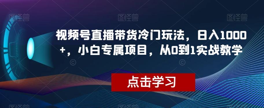 视频号直播带货冷门玩法，日入1000+，小白专属项目，从0到1实战教学【揭秘】-创薯资源