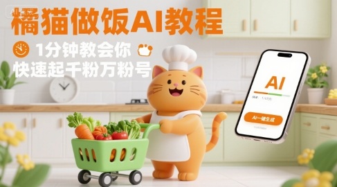 有趣的橘猫买菜做饭视频，用AI一键搞定，1分钟教会你，快速起千粉万粉号-创薯资源