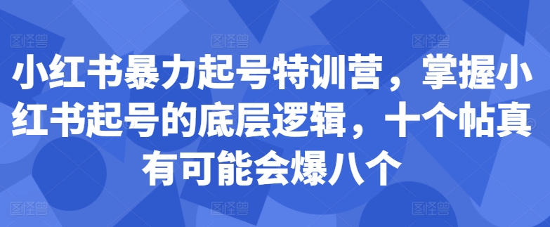 小红书暴力起号特训营，掌握小红书起号的底层逻辑，十个帖真有可能会爆八个-创薯资源
