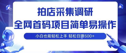 拍店采集调研，全网首码项目，简单易操作， 小白也能轻松上手，多账号操作，轻松日入5张【揭秘】-创薯资源