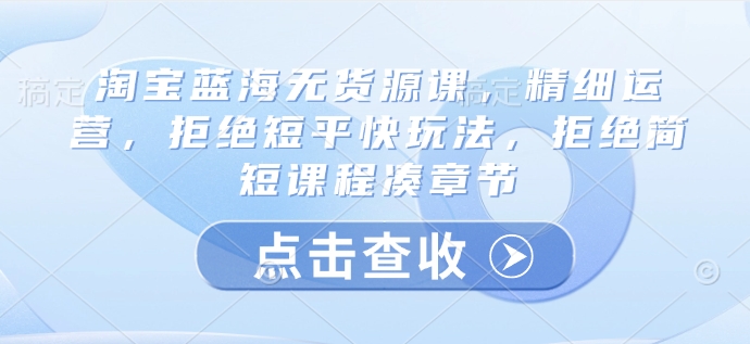 淘宝蓝海无货源课，精细运营，拒绝短平快玩法，拒绝简短课程凑章节-创薯资源