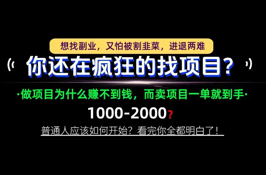 你还在疯狂的找项目？别傻了！卖项目才是真正的一本万利！怎么做，看完你全都明白！【揭秘】-创薯资源