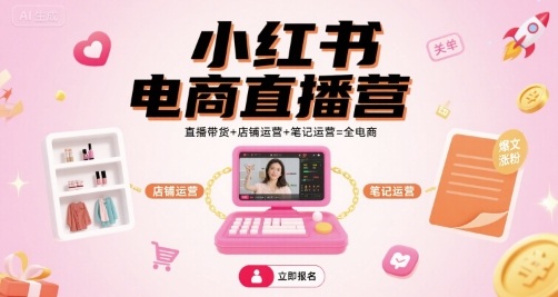 小红书电商直播营，直播带货+店铺运营+笔记运营=全电商-创薯资源