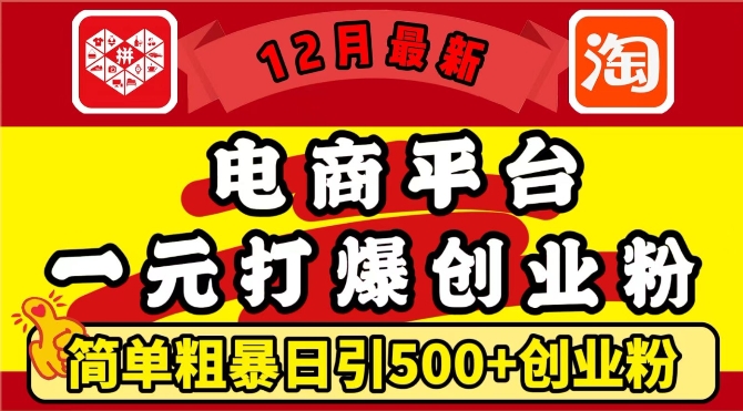 12月最新：电商平台1元打爆创业粉，简单粗暴日引500+精准创业粉，轻松月入过W【揭秘】-创薯资源