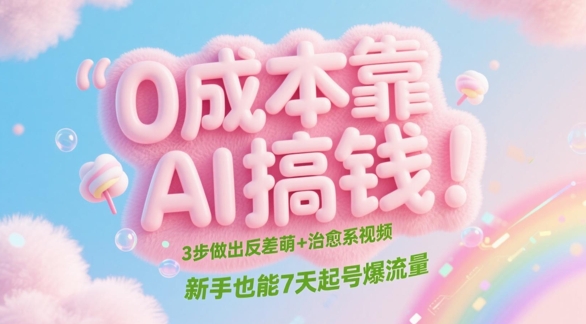 0成本靠AI搞钱！3步做出反差萌+治愈系视频，新手也能7天起号爆流量-创薯资源