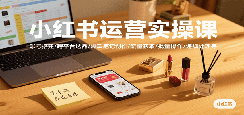 小红书运营实操课，账号搭建/跨平台选品/爆款笔记创作/流量获取/批量操作/违规处理等-创薯资源
