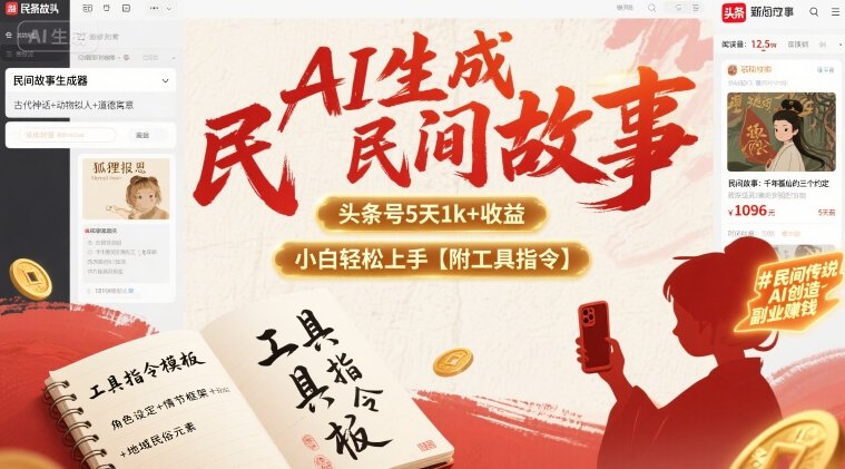 AI生成民间故事，头条号5天1k+，小白轻松上手【附工具指令】-创薯资源