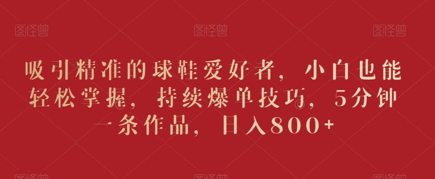 吸引精准的球鞋爱好者，小白也能轻松掌握，持续爆单技巧，5分钟一条作品，日入800+【揭秘】-创薯资源