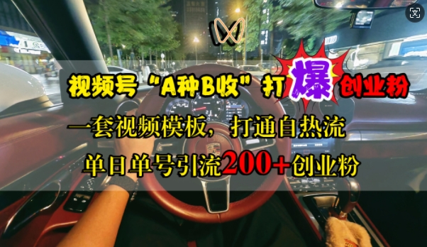 视频号“A种B收”打爆创业粉，一套视频模板打通自热流，单日单号引流200+创业粉-创薯资源