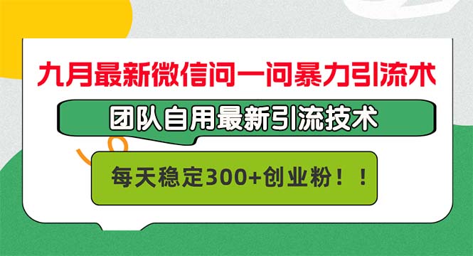 九月最新微信问一问暴力引流术，团队自用引流术，每天稳定300+创…-创薯资源
