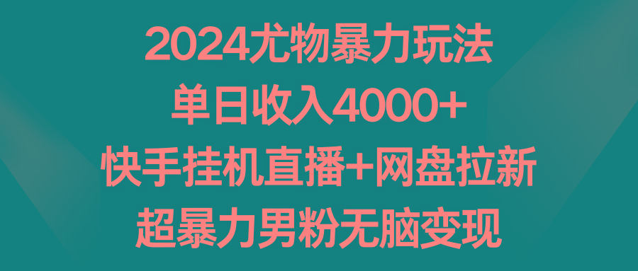 2024尤物暴力玩法 单日收入4000+快手挂机直播+网盘拉新 超暴力男粉无脑变现-创薯资源