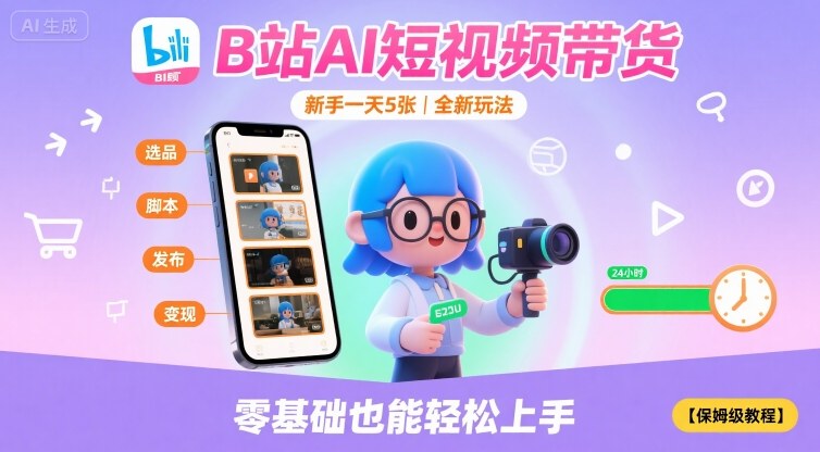 B站AI短视频带货，新手一天5张，全新玩法【保姆级教程】-创薯资源