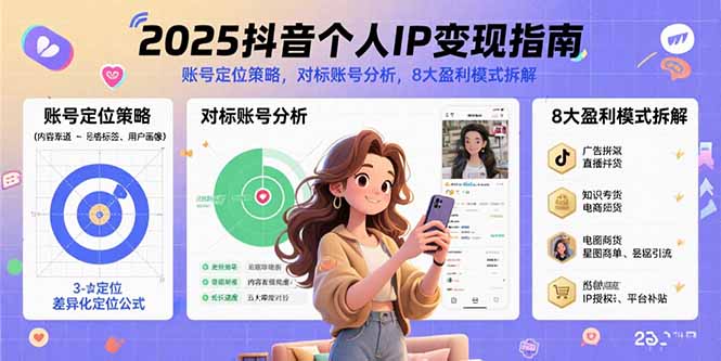 2025抖音个人IP变现指南，账号定位策略，对标账号分析，8大盈利模式拆解-创薯资源