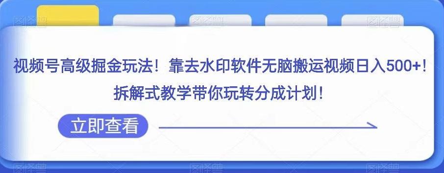 视频号高级掘金玩法，靠去水印软件无脑搬运视频日入500+，拆解式教学带你玩转分成计划【揭秘】-创薯资源