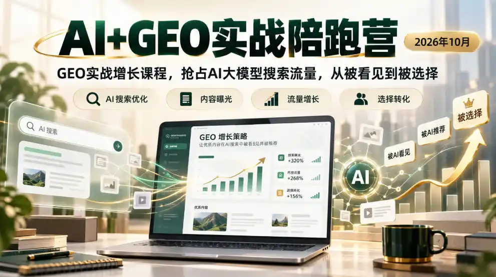 AI+GEO实战陪跑营2026年10月，GEO实战增长课程，抢占AI大模型搜索流量，从被看见到被选择-创薯资源