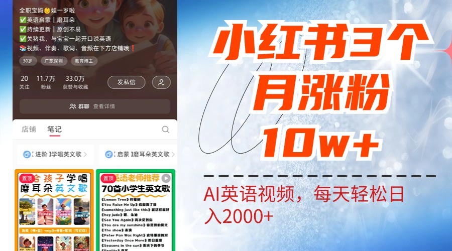 小红书三个月涨粉10W，AI英语视频0成本制作，每天轻松日入2000+-创薯资源
