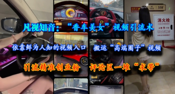 凡视知音：“香车美女”视频引流术，依靠鲜为人知的视频入口，搬运“高端圈子”视频，引流精准创业粉，评论区一堆“求带”-创薯资源