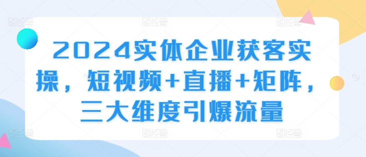 2024实体企业获客实操，短视频+直播+矩阵，三大维度引爆流量-创薯资源