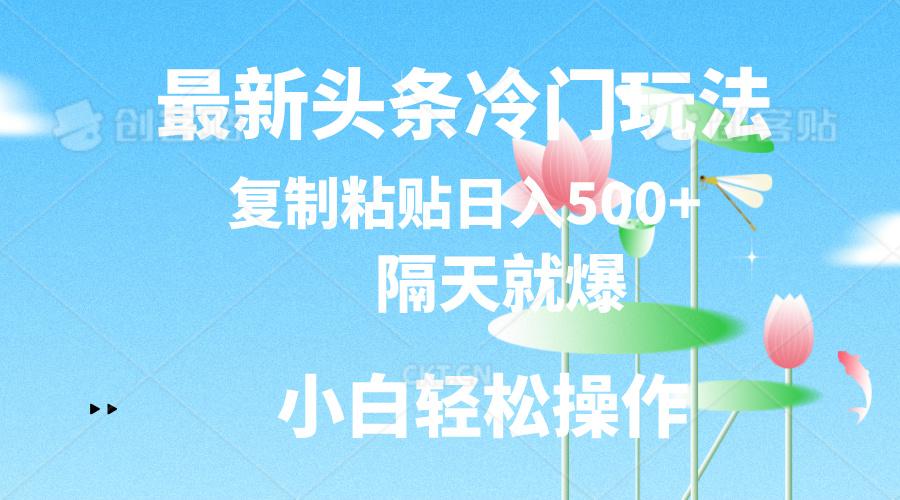 最新头条冷门玩法，隔天就爆，复制粘贴日入500+-创薯资源