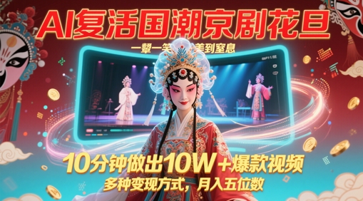 AI复活国潮京剧花旦，一颦一笑美到窒息，10分钟做出10W+爆款视频，多种变现方式，月入五位数-创薯资源