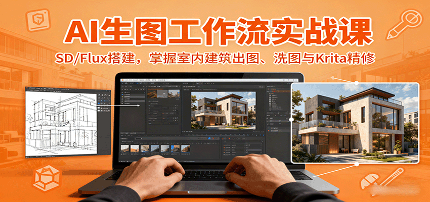 AI生图工作流实战课：SD/Flux搭建，掌握室内建筑出图、洗图与Krita精修-创薯资源
