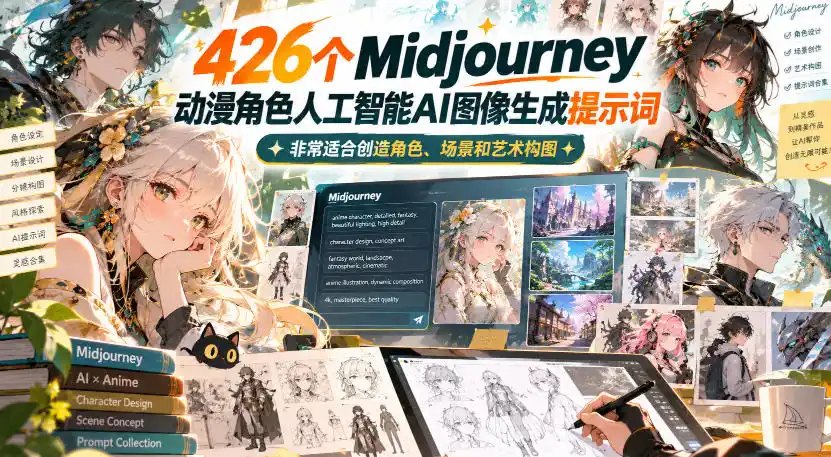 426个Midjourney动漫角色人工智能AI图像生成提示词，非常适合创造角色、场景和艺术构图-创薯资源