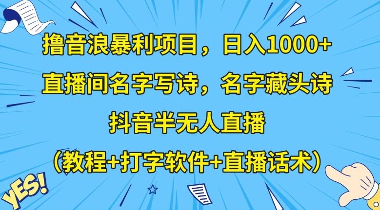 撸音浪暴利项目，日入1000+，直播间名字写诗，名字藏头诗，抖音半无人直播（教程+打字软件+直播话术）【揭秘】-创薯资源